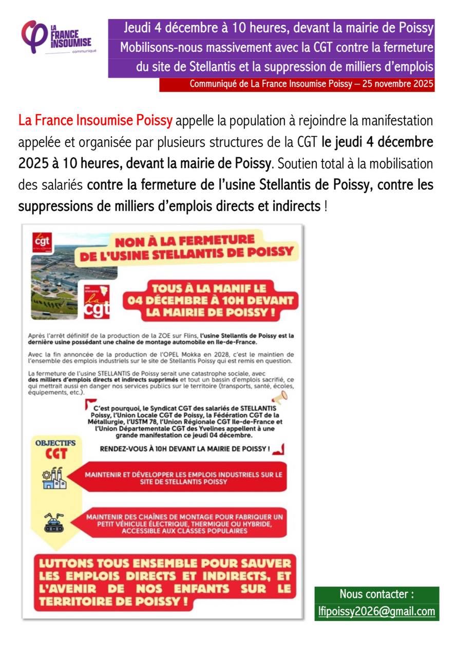 Soutien à la manifestation des salarié.es de Stellantis